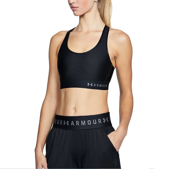 Under Armour Mid Keyhole Sports Bra Black Medium Compression Fit (Fits Small) - Picture 3 of 6